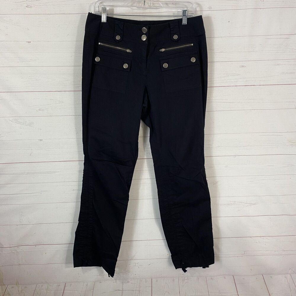 INC International Concepts Womens Pants Sz 10 Black Ruched Ankles Cotton Blend
